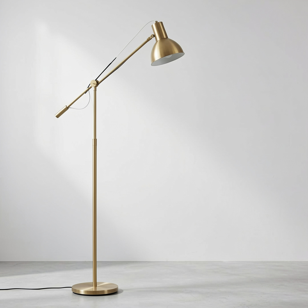 Modern brass floor lamp with adjustable arm